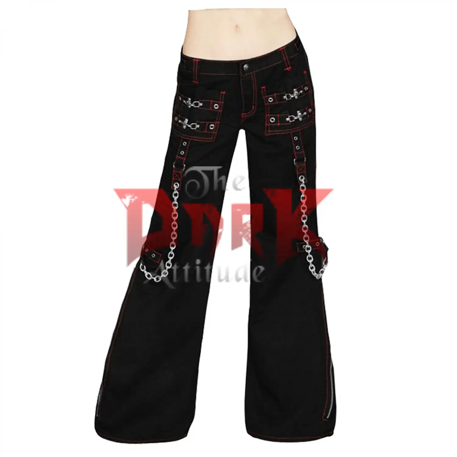 Women Red Threads Trouser Punk Women Denim Gothic Pant