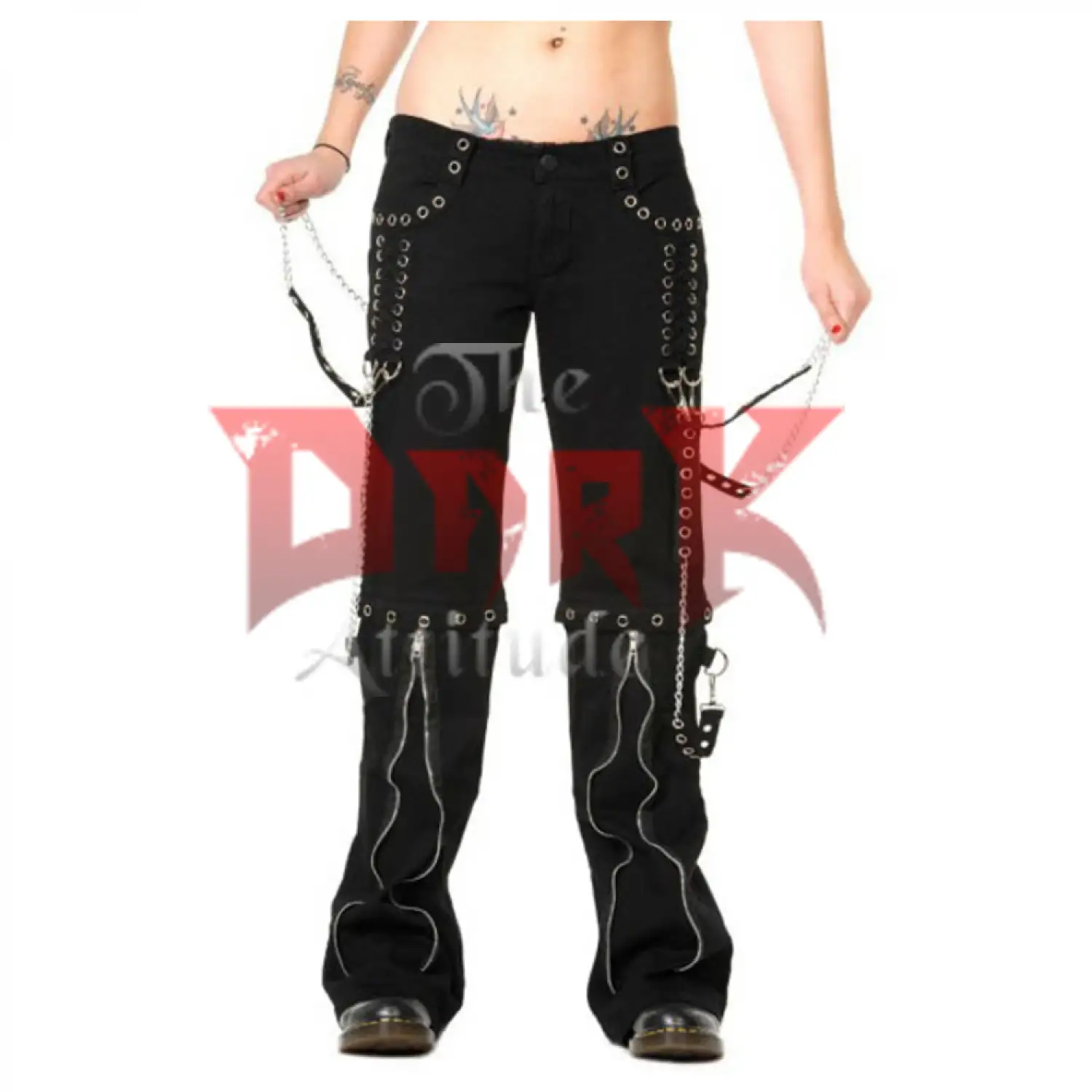 Women Gothic Fetish Trouser Zipper Chain Pants