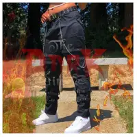 Women's Cyber Goth Pants with Chains & Cross Zippers
