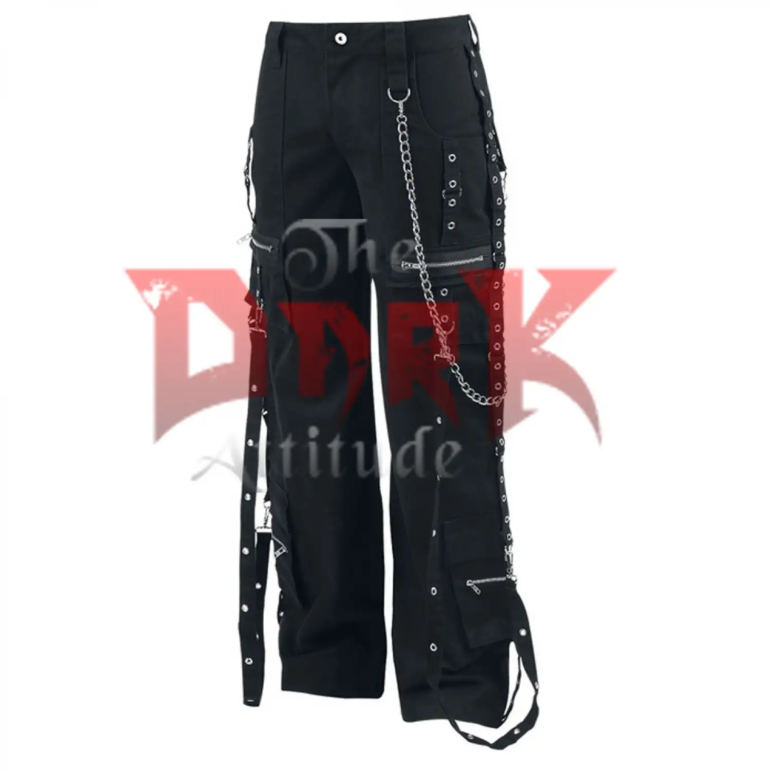 Black Gothic Steampunk Pant with chain, straps, and industrial hardware accents.