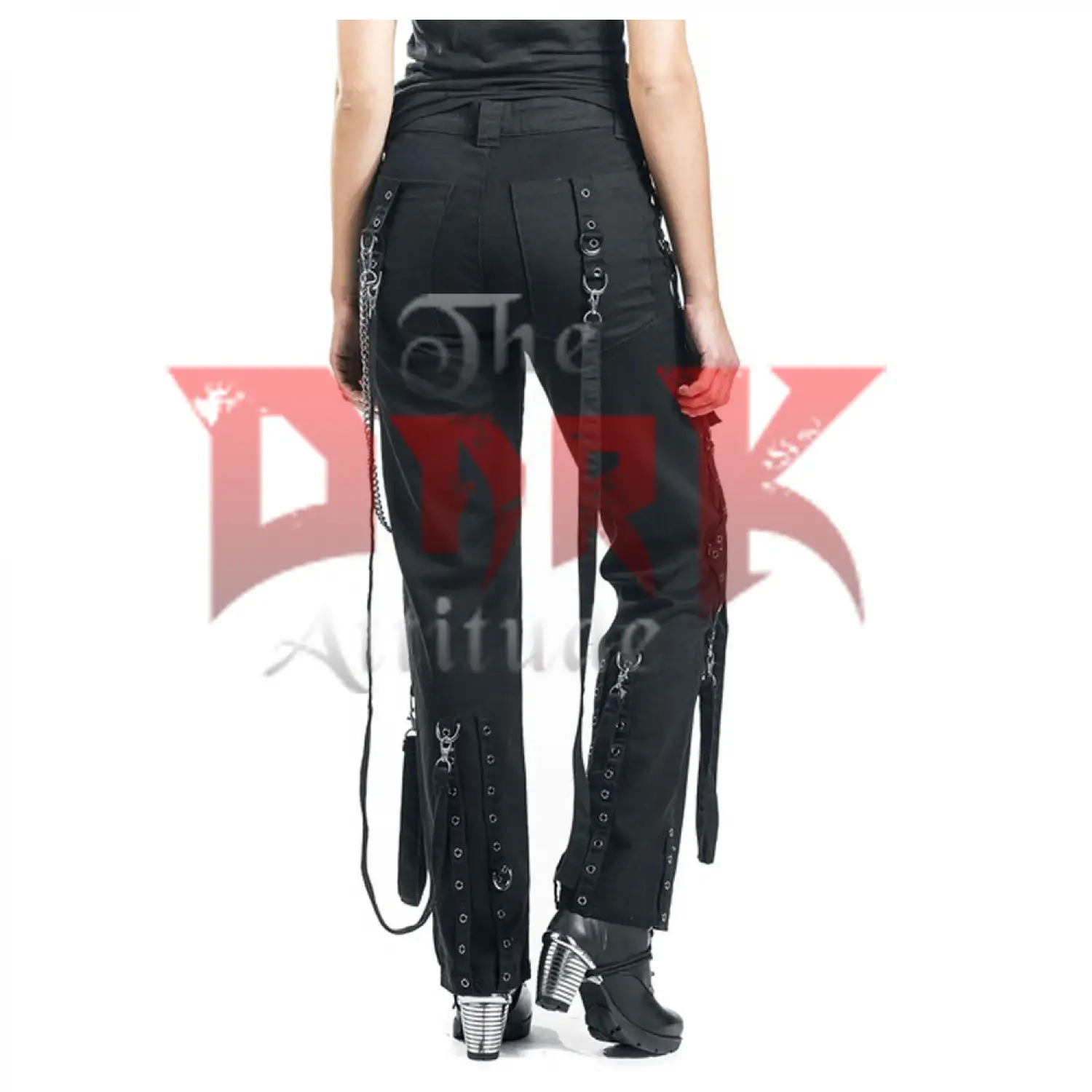 Black Gothic Steampunk Pant with chain, straps, and industrial hardware accents.