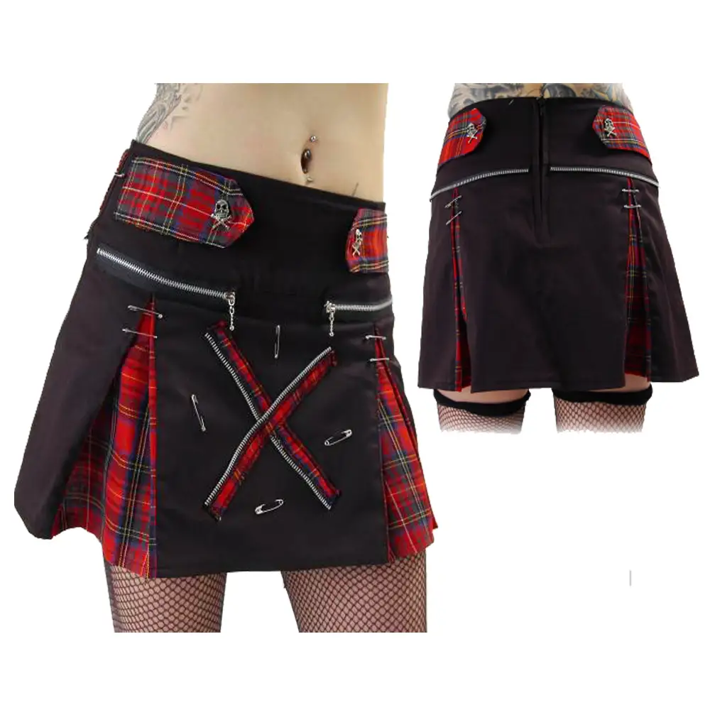 Women Death Rock Short Tartan Skirt Gothic Mini Kilt Skirt