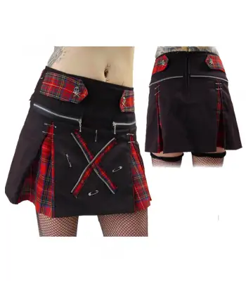Women Death Rock Short Tartan Skirt Gothic Mini Kilt Skirt