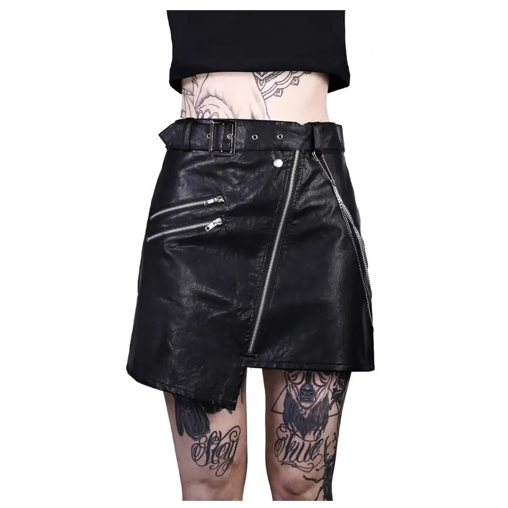Steampunk Women Leather Gothic Skirt Girls Emo Leather Skirt