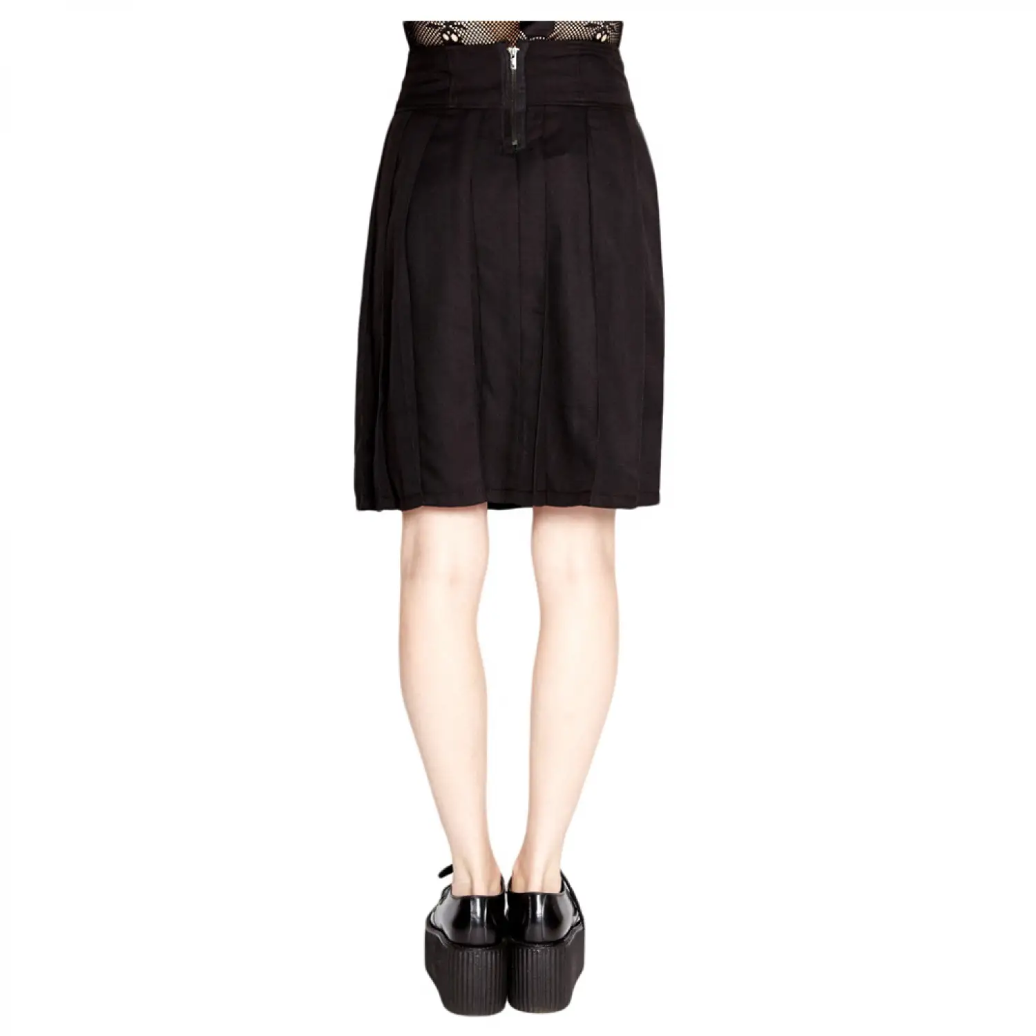 Black Gothic Steampunk Midi Skirt with buckle closure and pleated kilt design.