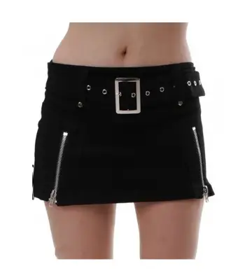 Women Black Mini Skirt Sexy Look Gothic Zipper And Belt