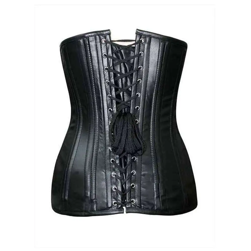 Goth Underbust Black Leather Corset | Double Steel Boned Clincher Leather Corset