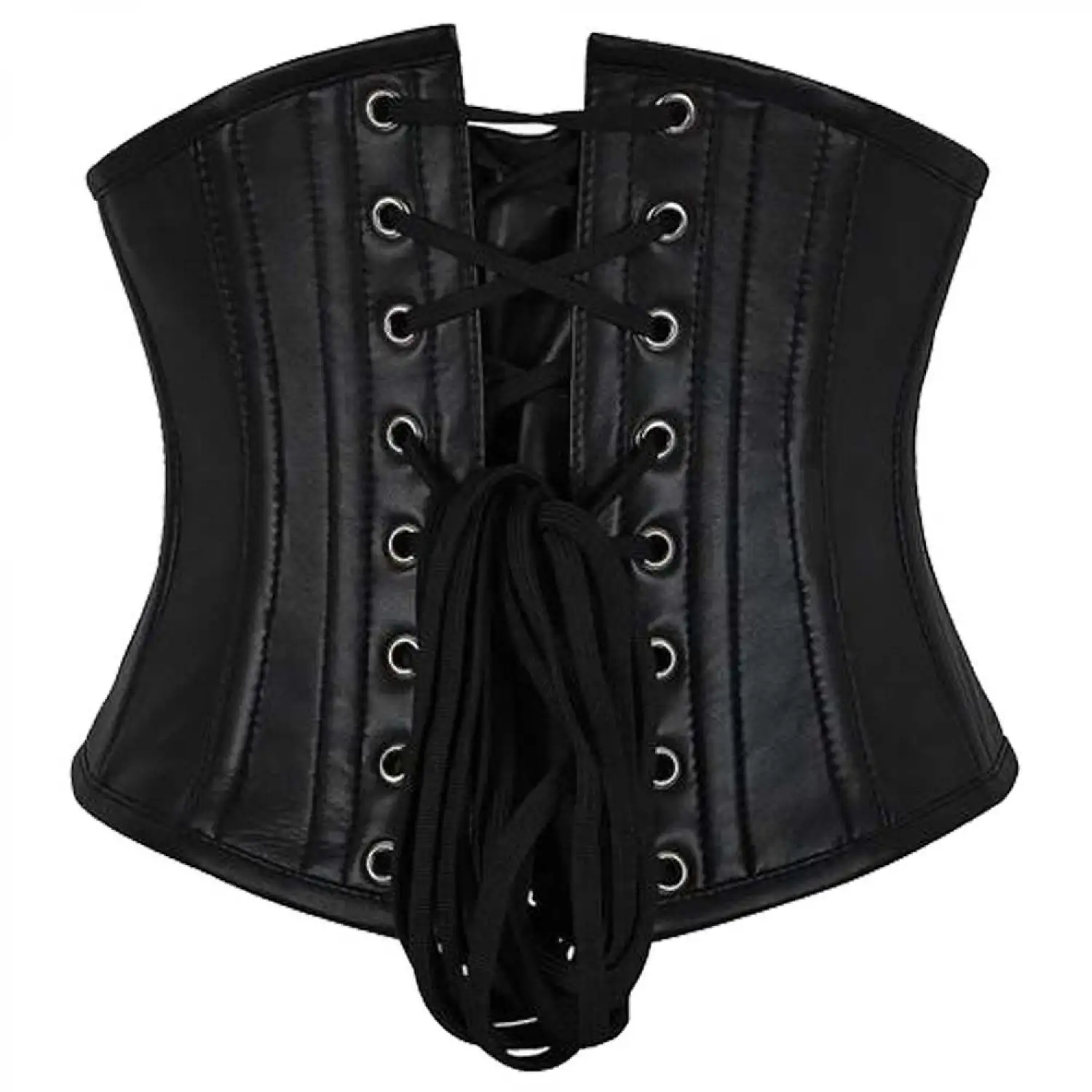 Gothic Underbust Black Leather Zipper Corset | Genuine Leather Women Corset 