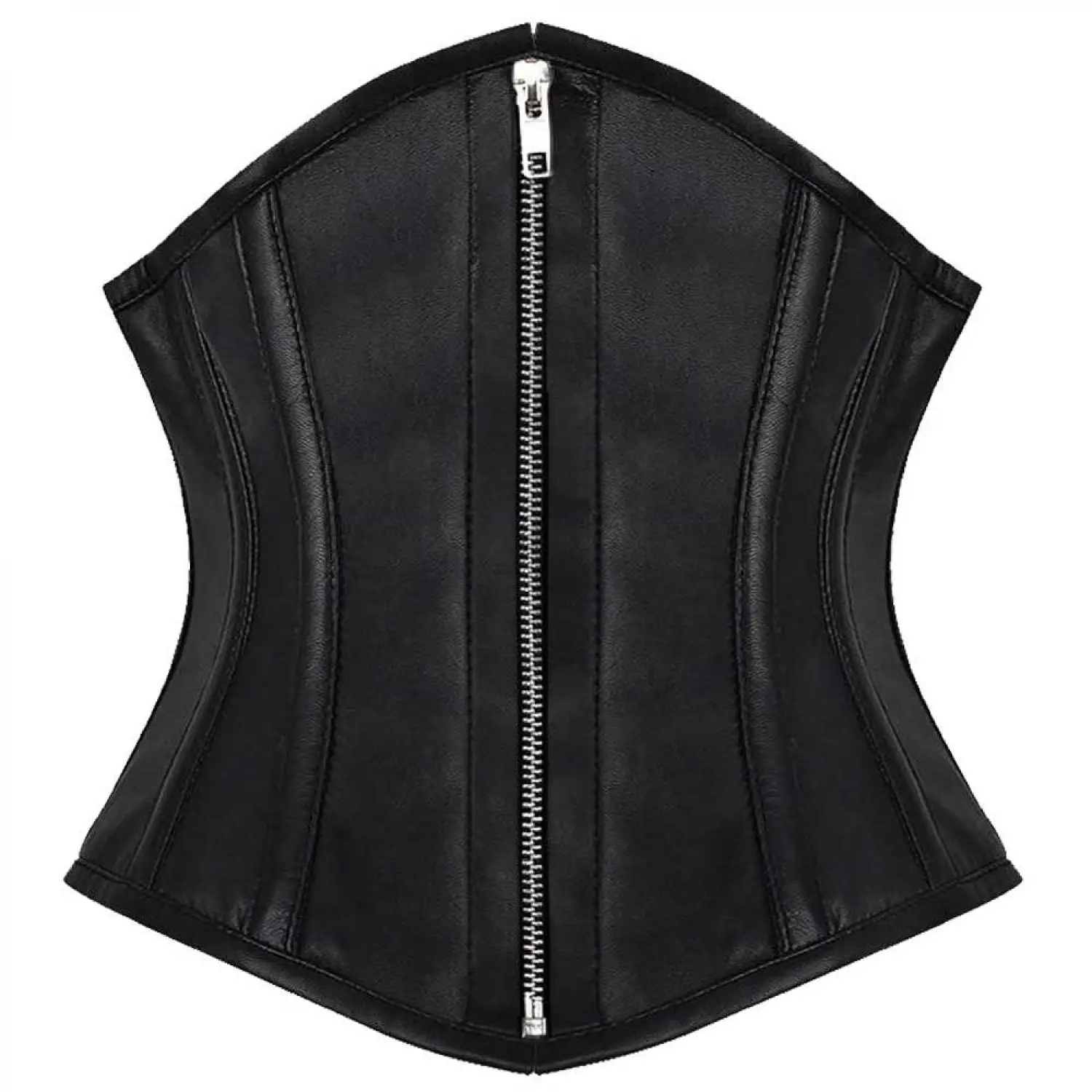 Gothic Underbust Black Leather Zipper Corset | Genuine Leather Women Corset 