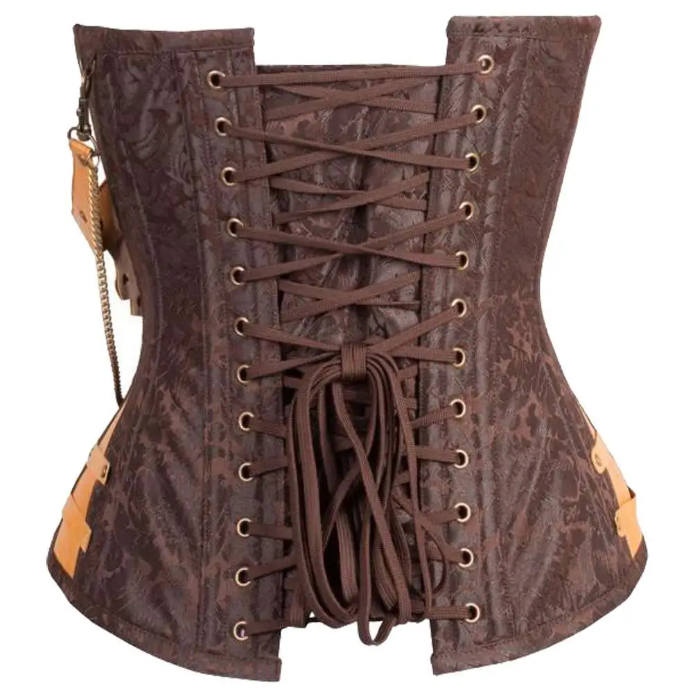 Hall Brown Steampunk Women Gothic Corset With Attached Neck Gear