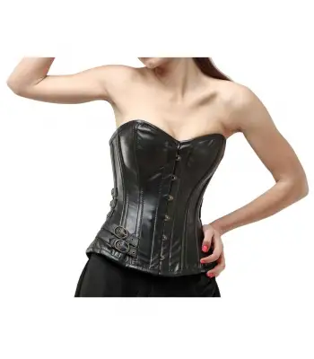 Women Front Hook Overbust Leather Corset