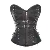 Women Gothic Black Leather Buckle Corset Overbust | Heavy Duty Steel Boned