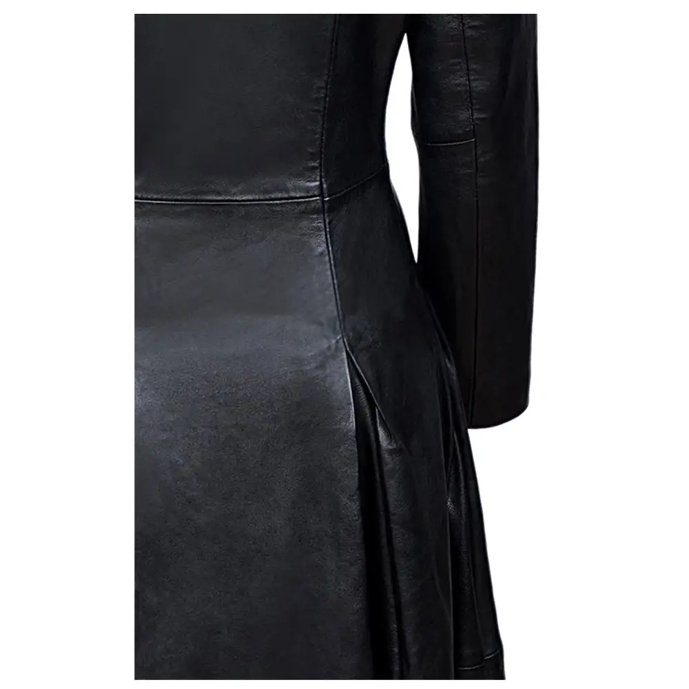 Women Vampire Black Genuine Leather Coat | Long Trench Goth Coat | Free Shipping