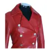 Women Double Breast Military Coat Red Leather Jacket| Steampunk Genuine Leather Coat