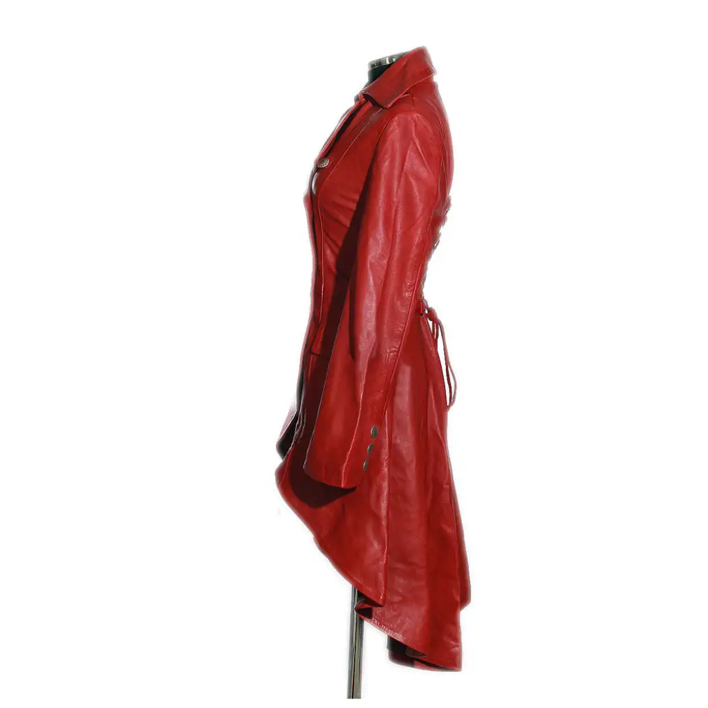 Steampunk Red Leather High-Low Tailcoat - Image 5