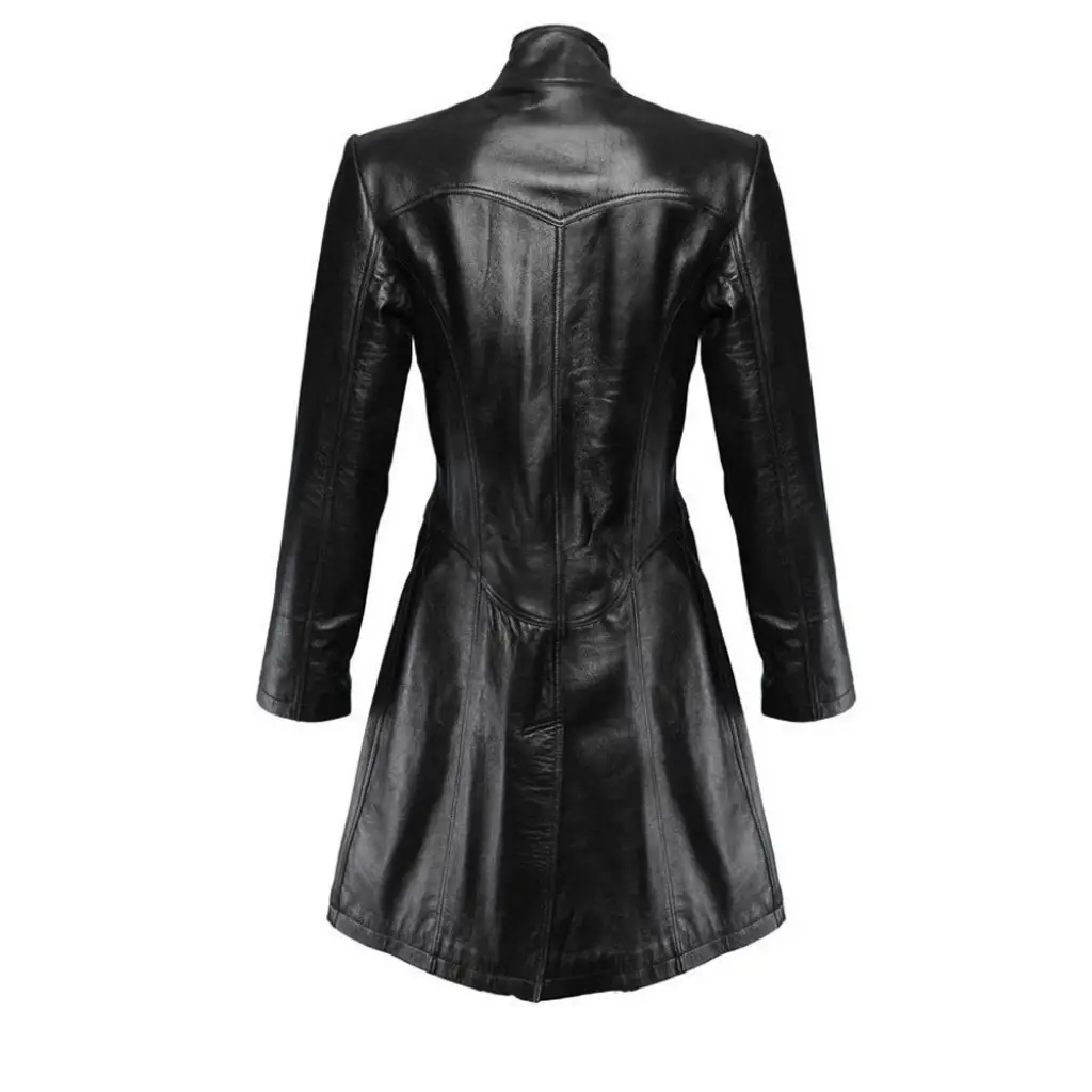 Women Steampunk Trench Real Black Leather Gothic Coat - Image 3