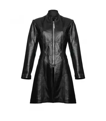 Women Steampunk Trench Real Black Leather Gothic Coat