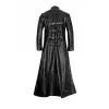 Mens Black Leather Gothic Trench Coat With Buckle Fastenings Coat