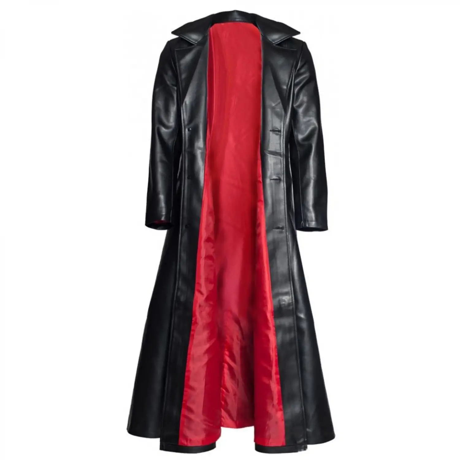 Black Gothic Coat for Men, Steampunk PVC Leather Vampire Long Jacket with edgy design