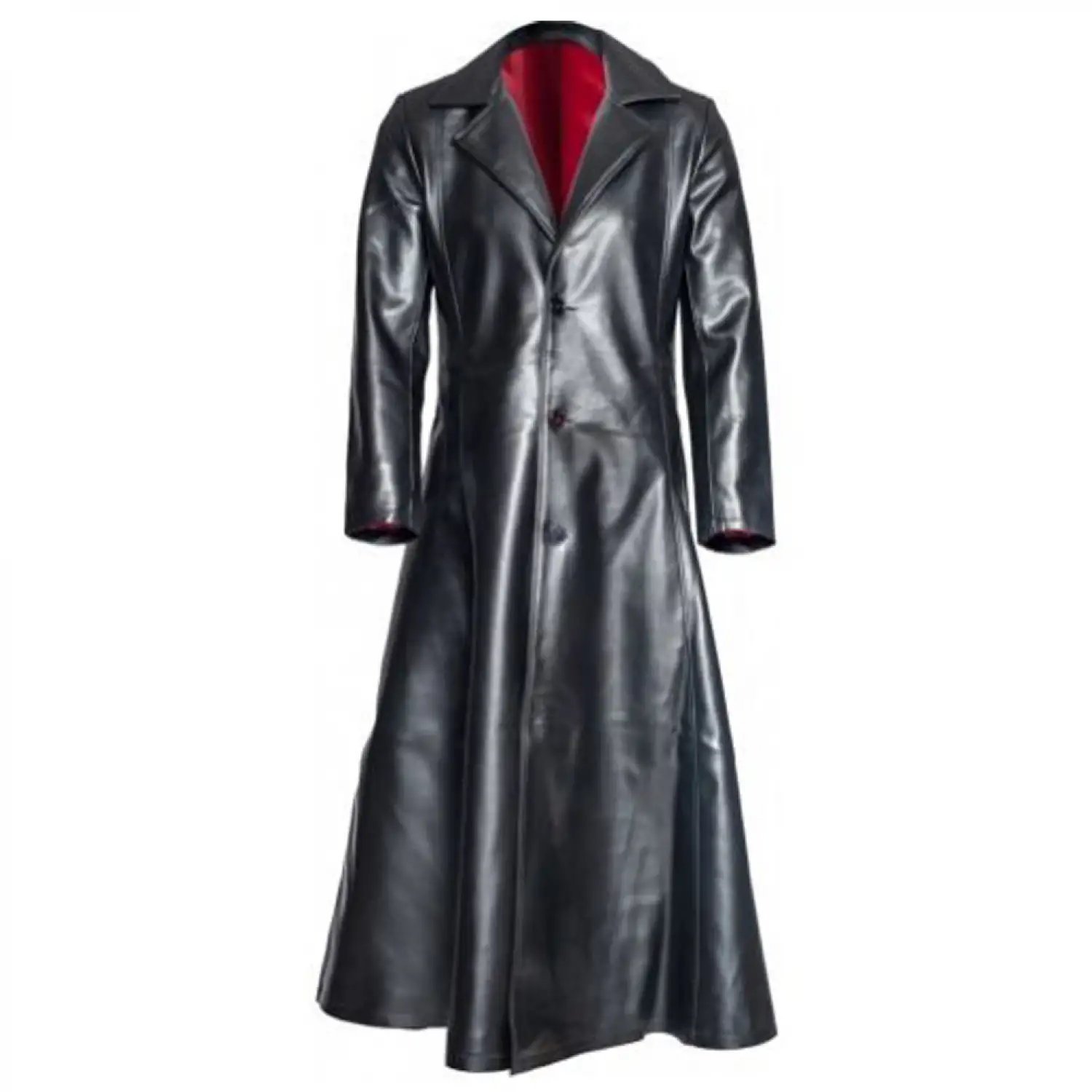 Black Gothic Coat for Men, Steampunk PVC Leather Vampire Long Jacket with edgy design
