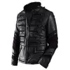 Men Military Leather Jacket Black Front Zip Punk Jacket
