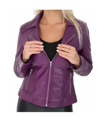 Women Purple Fitted Back Laced Leather Gothic Jacket