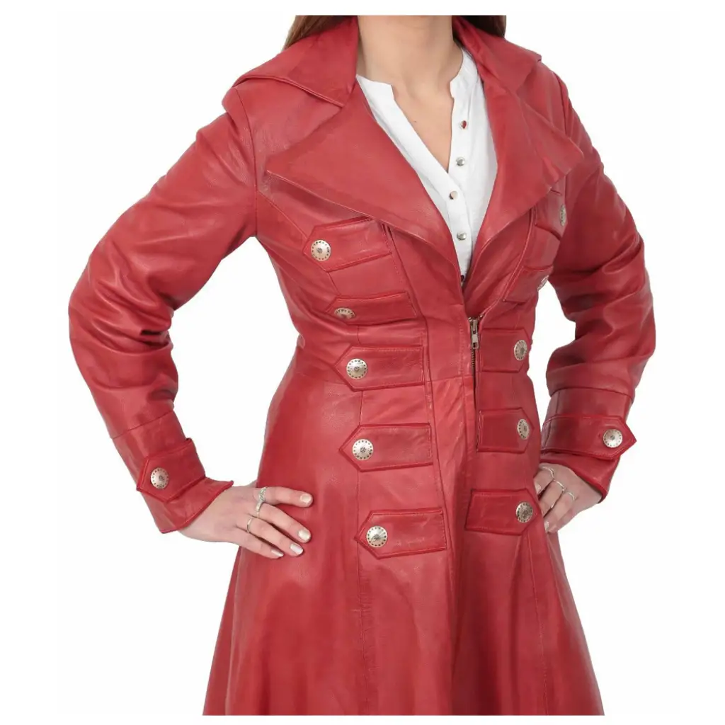 Women Goth Military Style Trench Coat Red Women Gothic Coat