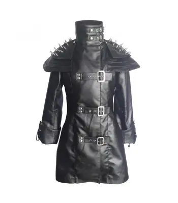Women Gothic Steampunk Leather Spikes Coat Women Goth Coat