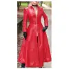Women Long Length Victorian Red Genuine Leather Coat | Free Shipping | 15% Off