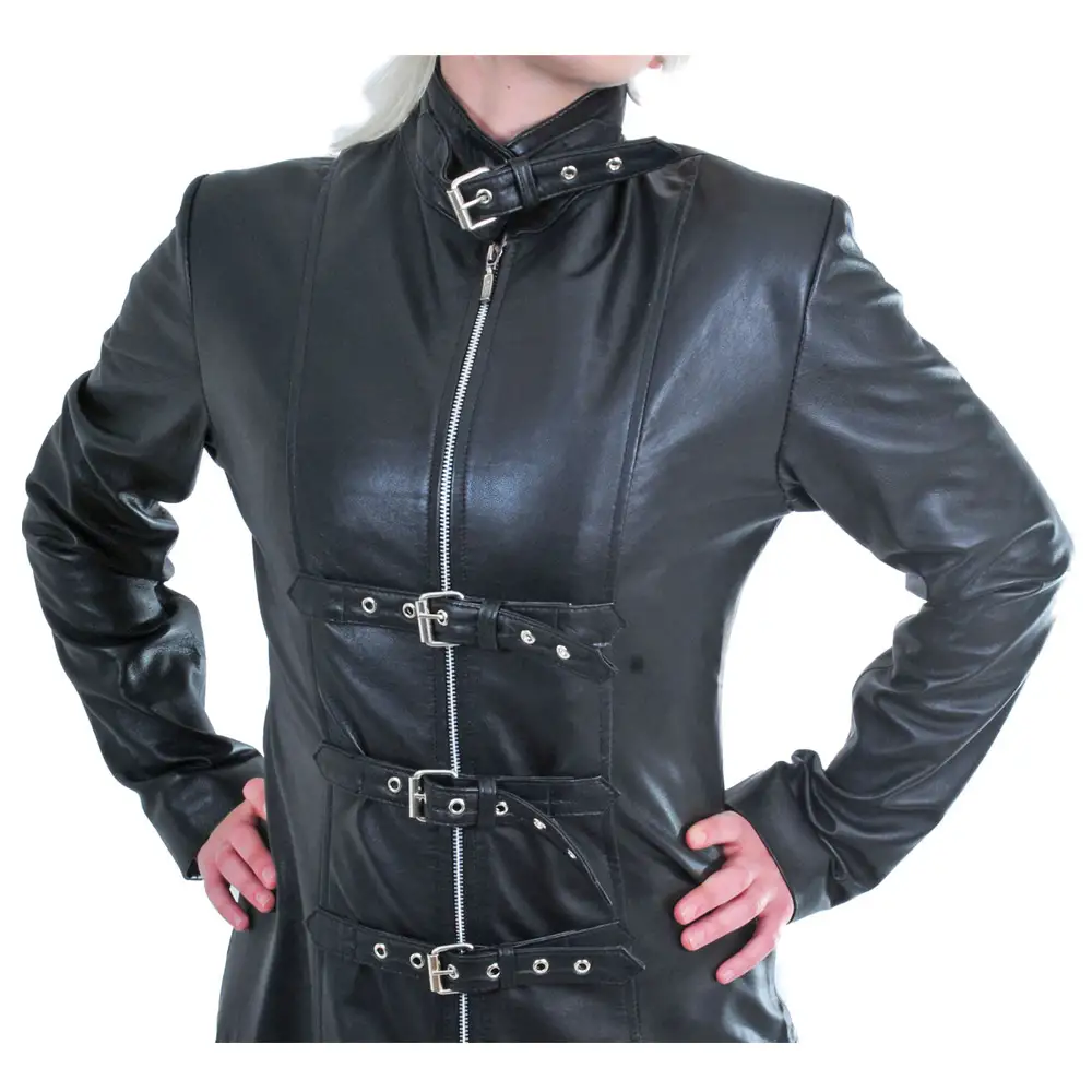 Women's Real Leather Gothic Long Coat Steampunk