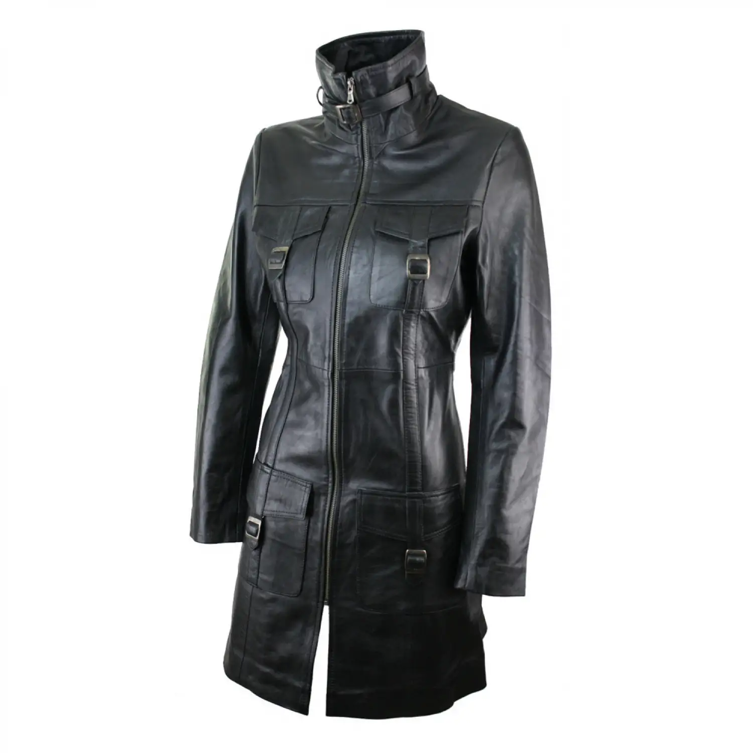 Women Vintage Soft Leather Coat Women Trench Gothic Coat