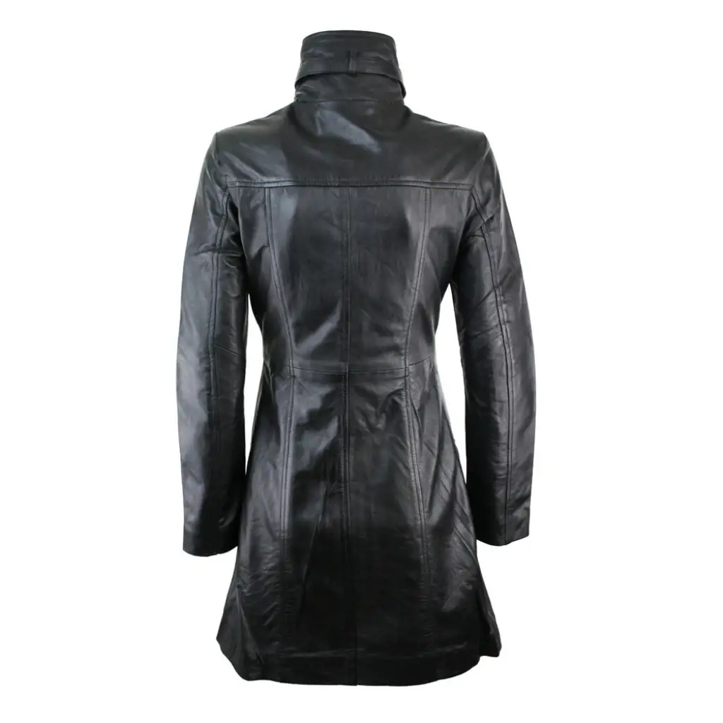Women Vintage Soft Leather Coat Women Trench Gothic Coat - Image 3