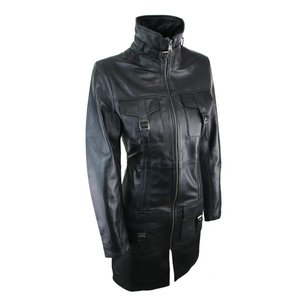Women Vintage Soft Leather Coat Women Trench Gothic Coat - Image 2
