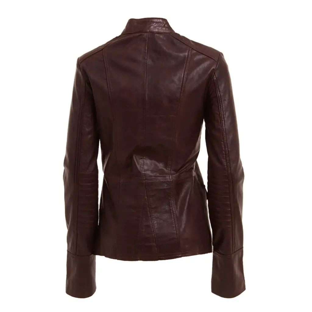 Women Brown Military Fashion Leather Gothic Jacket - Image 2