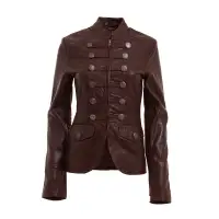 Women Brown Military Fashion Leather Gothic Jacket