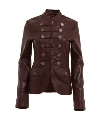 Women Brown Military Fashion Leather Gothic Jacket