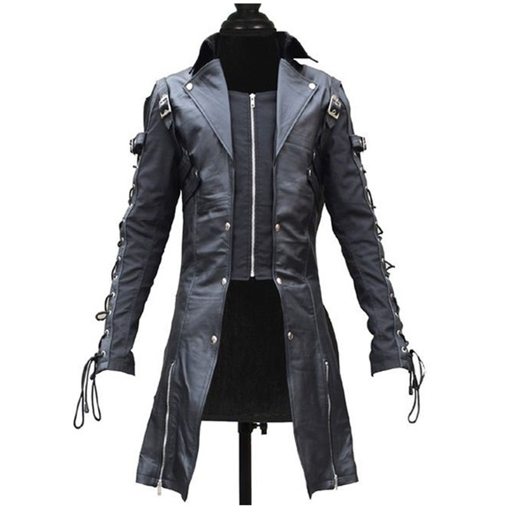 Men Gothic Leather Coat Lambskin Real 