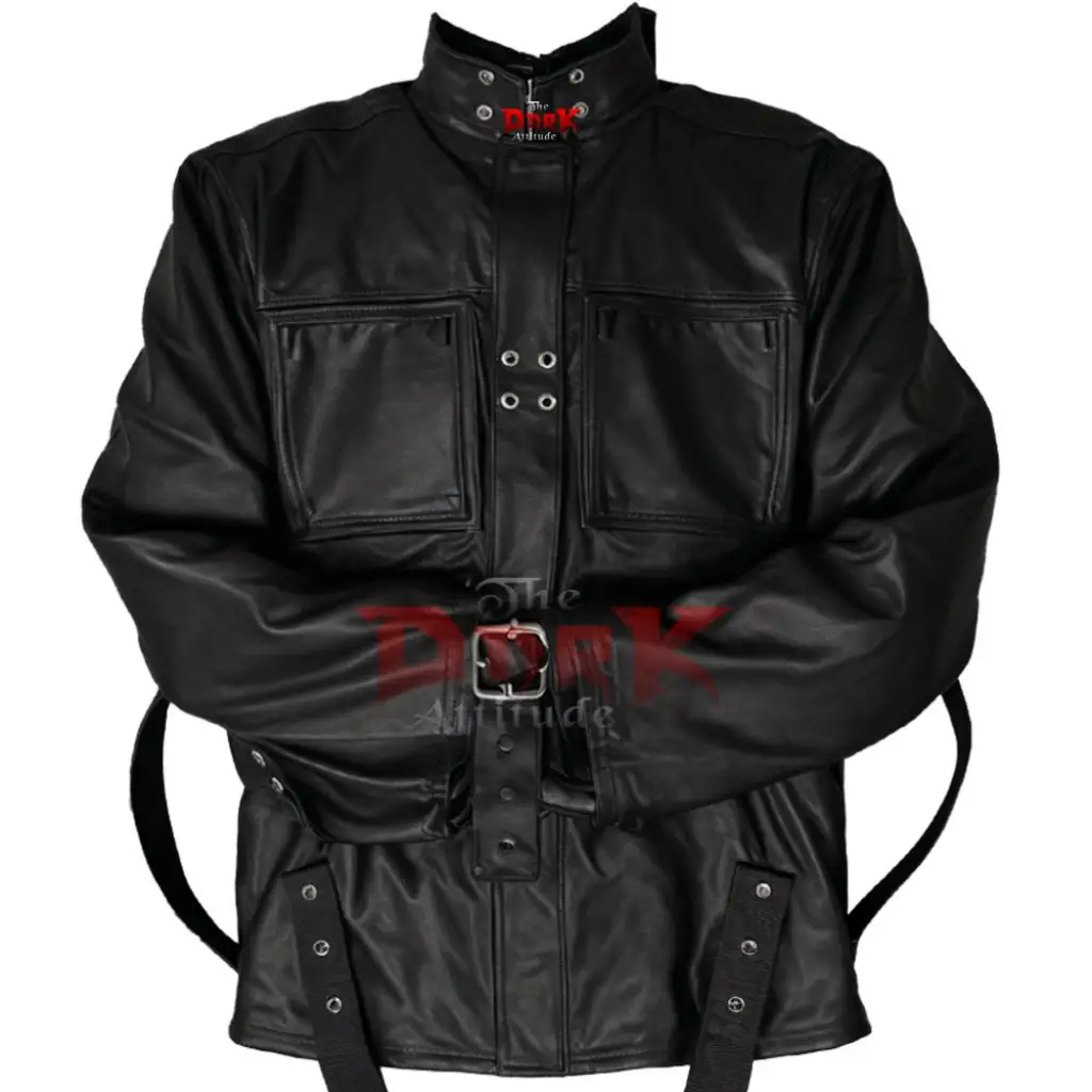 Straight Rip Jacket Black Straight Jacket: Psychopath Asylum Leather Jacket