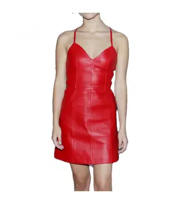 Slip Mini Leather Dress Hot Women Honeymoon Genuine Leather Dress