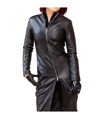 Black Genuine Leather Dress Women Zipper Leather Coat