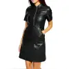 Women Black Leather Mini Party Dress