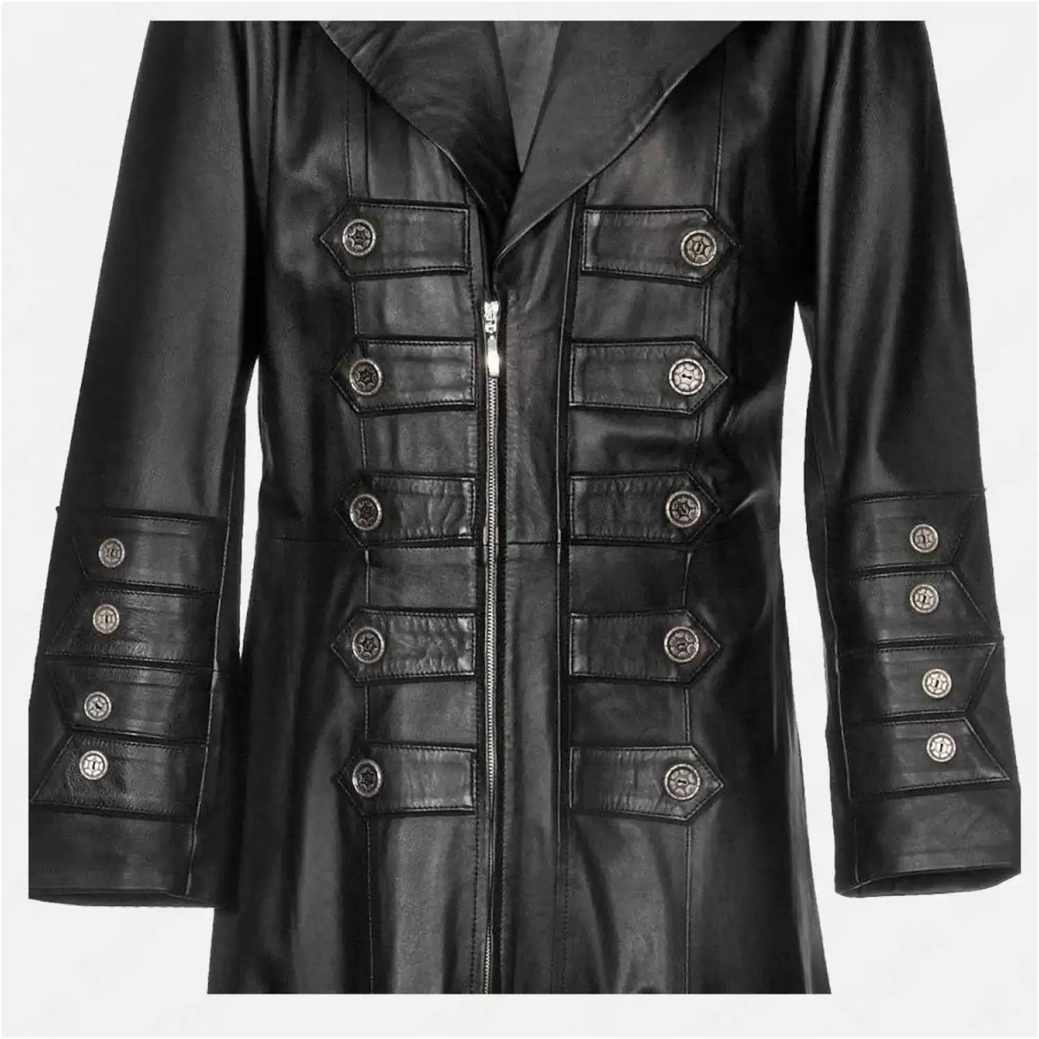 Steampunk Long Leather Coat Men's | Military Style Genuine Leather Coat Steampunk Long Leather Coat Men's | Military Style Genuine Leather Coat