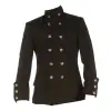 Men's double-breasted gothic military jacket, black trench coat with officer-inspired buttons and structured fit.
