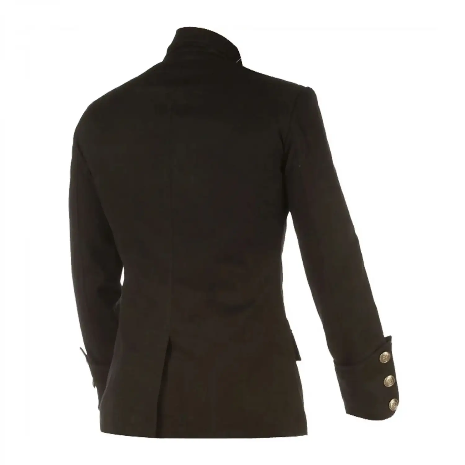 Men's double-breasted gothic military jacket, black trench coat with officer-inspired buttons and structured fit.