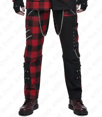 Red Checked Gothic Punk Plaid Pants 