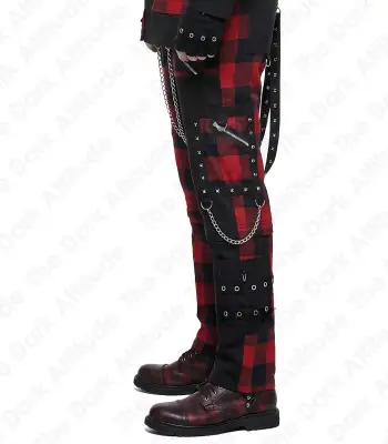 Red Checked Gothic Punk Plaid Pants 