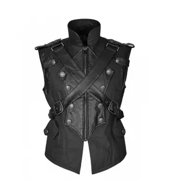 Men Gothic Military Vest Dieselpunk Army Waistcoat Leather Vest
