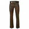 Brown Distressed Leather Bootcut Biker Pant Gays Club Slim Fit Wax Pant