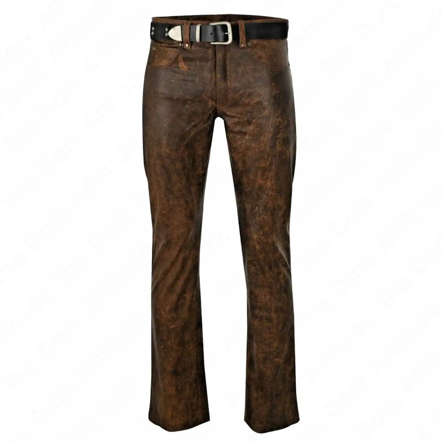 Brown Distressed Leather Bootcut Biker Pant Gays Club Slim Fit Wax Pant
