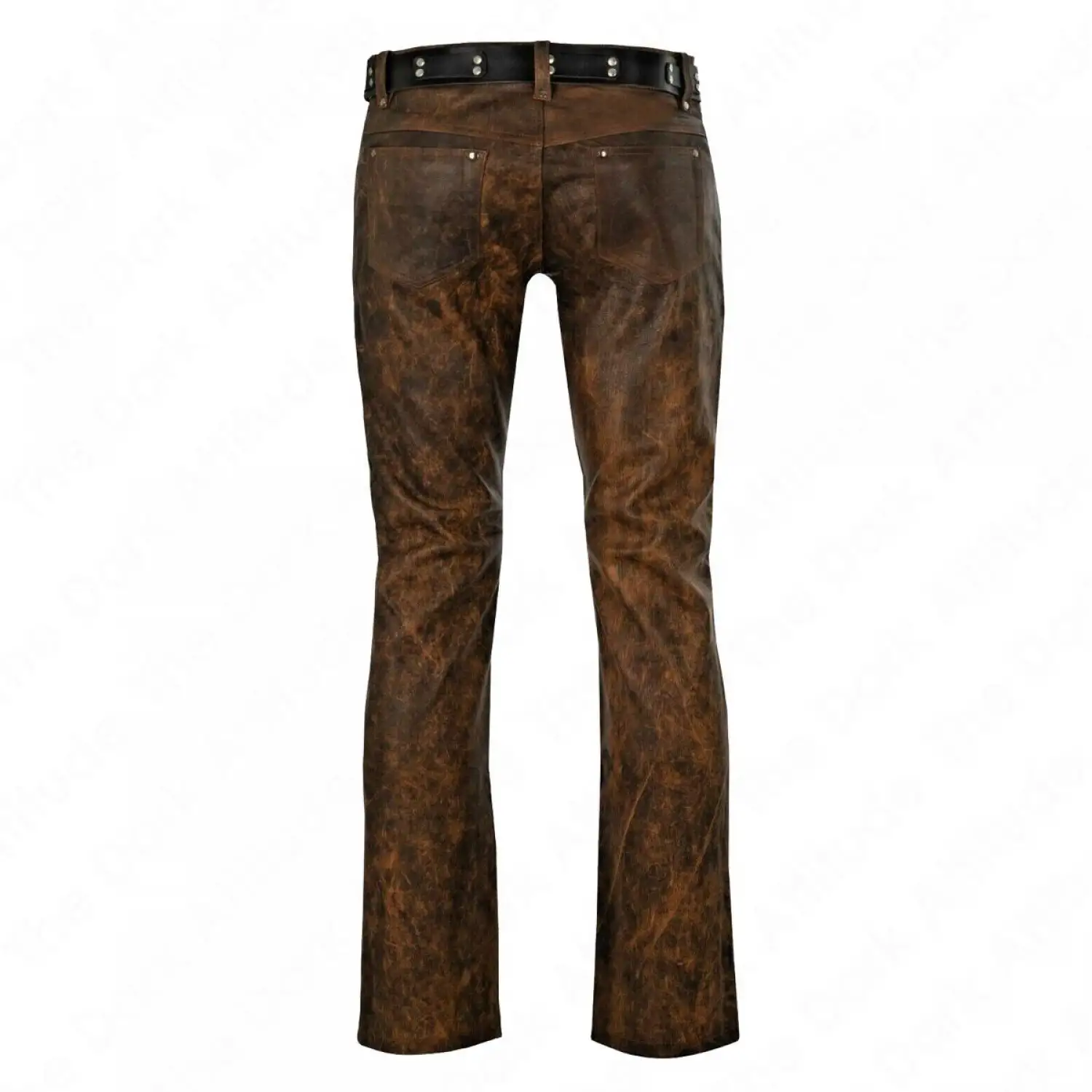 Brown Distressed Leather Bootcut Biker Pant Gays Club Slim Fit Wax Pant